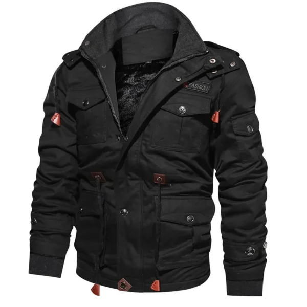 Men's Plush Thickened Hooded Winter Jacket Tactical Bomber Coat - Image 5