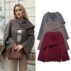 Women's Asymmetric Split Knitted Jacket Oversized Scarf Coat