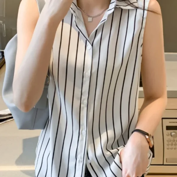 Women's Chiffon Sleeveless Striped Blouse - Image 2