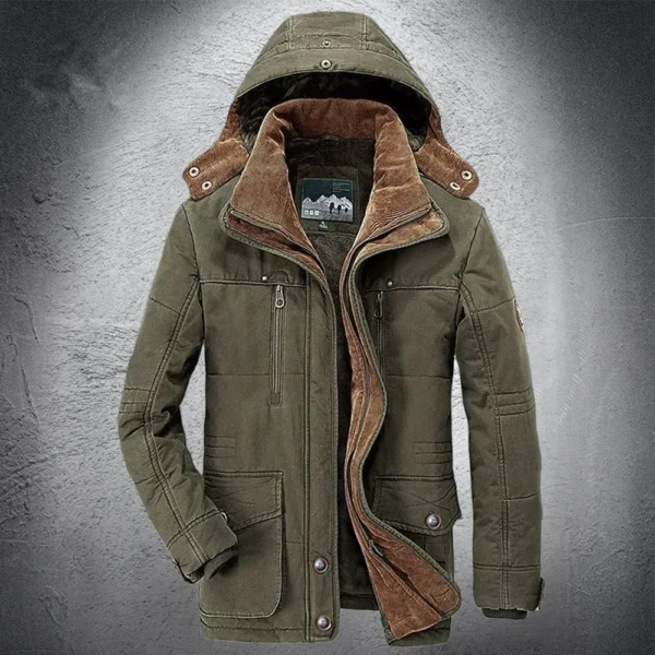 Men's Solid Parka Coat Large Size Winter Jacket with Velvet Lining and Multi Pockets - Image 3