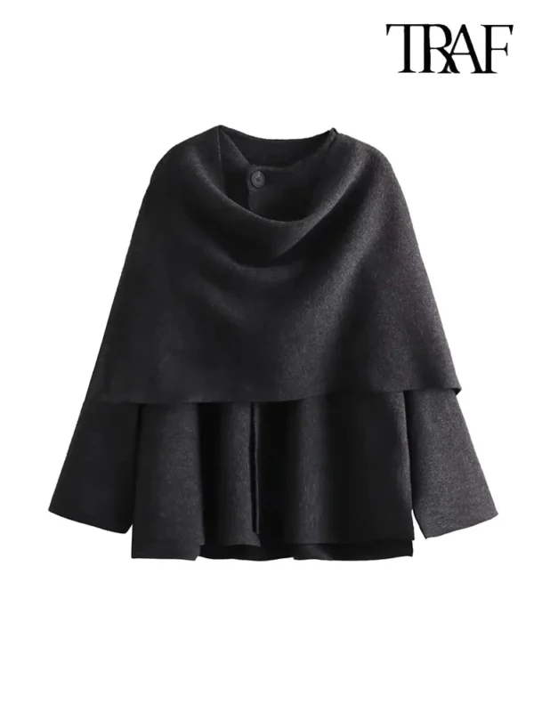 Women's Asymmetric Split Knitted Coat Loose Warm Elegant Commuter Jacket - Image 3