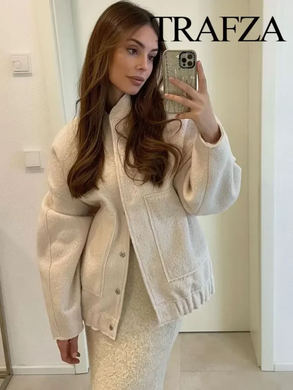 Women's Winter Street Jacket Single-Breasted Pocket Cardigan Top - Image 4