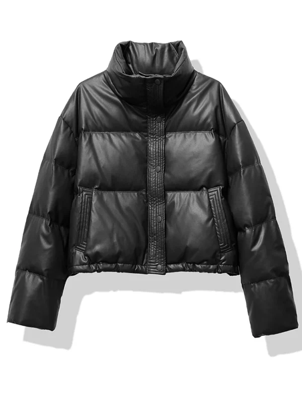 Women's Mock Neck Padded Jacket Single Breasted Short Coat - Image 3