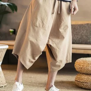 Men's Cotton Linen Wide Leg Beach Shorts