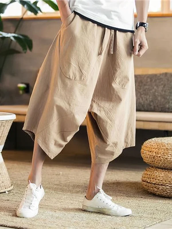 Men's Cotton Linen Wide Leg Beach Shorts